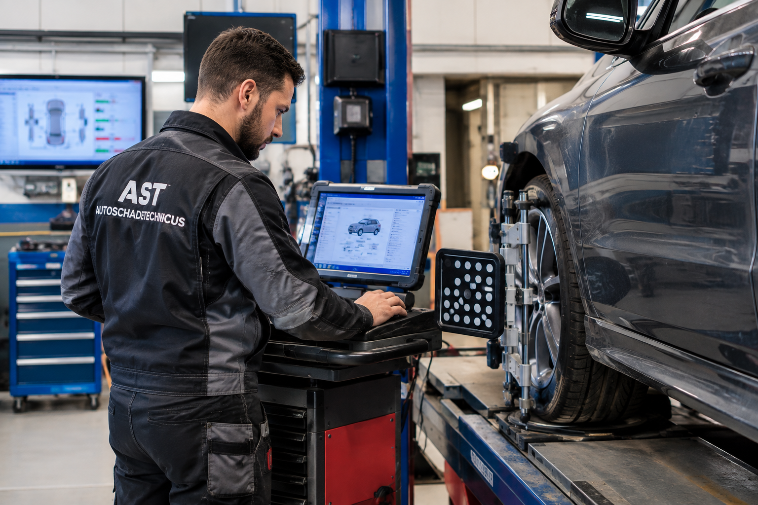 Autoschadetechnicus aan het werk